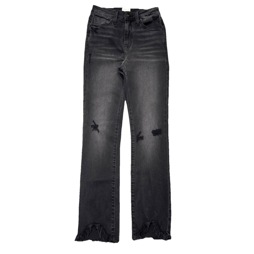 Jonathan Simkhai High Rise Straight Jeans 26 (24x27.5) Washed Black Distressed